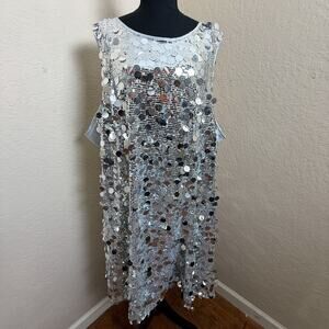 NWT Torrid 3X Plus Silver Sequin Midi Dress, Sleeveless Back Tie Keyhole, Party